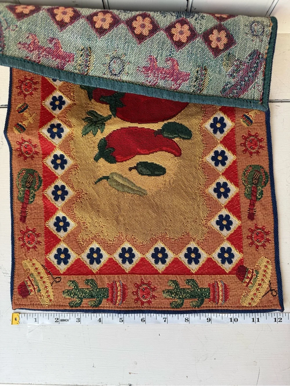 VINTAGE 90s Southwestern Tapestry Placemats Set of 8 Chili Pepper Cactus Boho